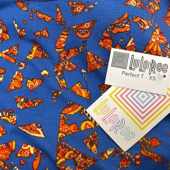 LuLaRoe Perfect T Size XS Swing Shirt Pizza Blue Orange NWT New Tee Tshirt - Picture 8 of 8